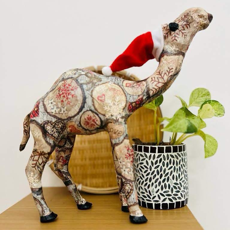 Handmade Camel with Christmas-Themed Wooden Discs - Christmas Decoration & Gift