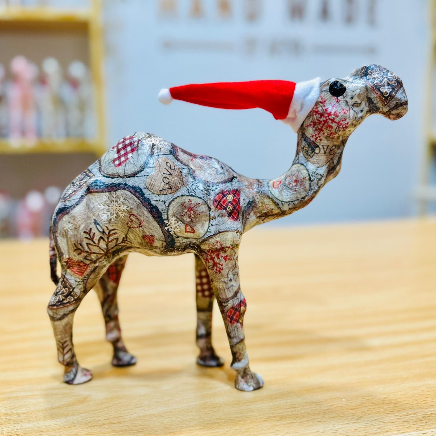 Handmade Camel with Christmas-Themed Wooden Discs - Christmas Decoration & Gift