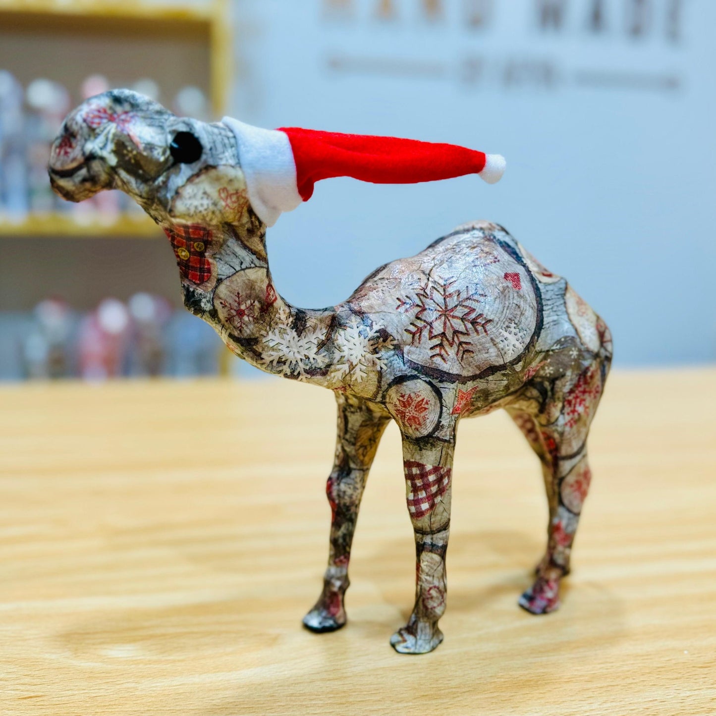 Handmade Camel with Christmas-Themed Wooden Discs - Christmas Decoration & Gift
