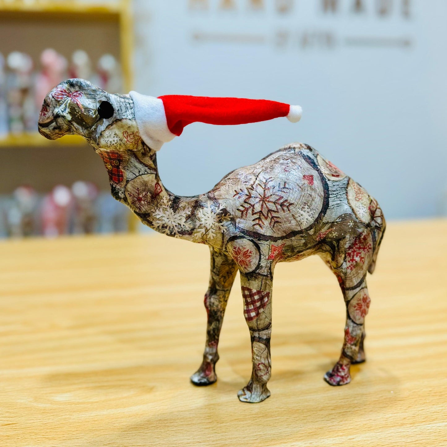Handmade Camel with Christmas-Themed Wooden Discs - Christmas Decoration & Gift