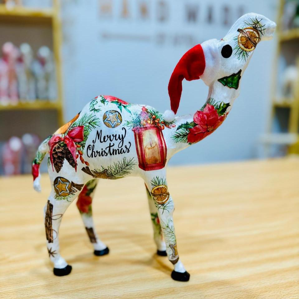 Handmade Camel with Bullfinch and Lampion - Christmas Decoration & Gift 30cm