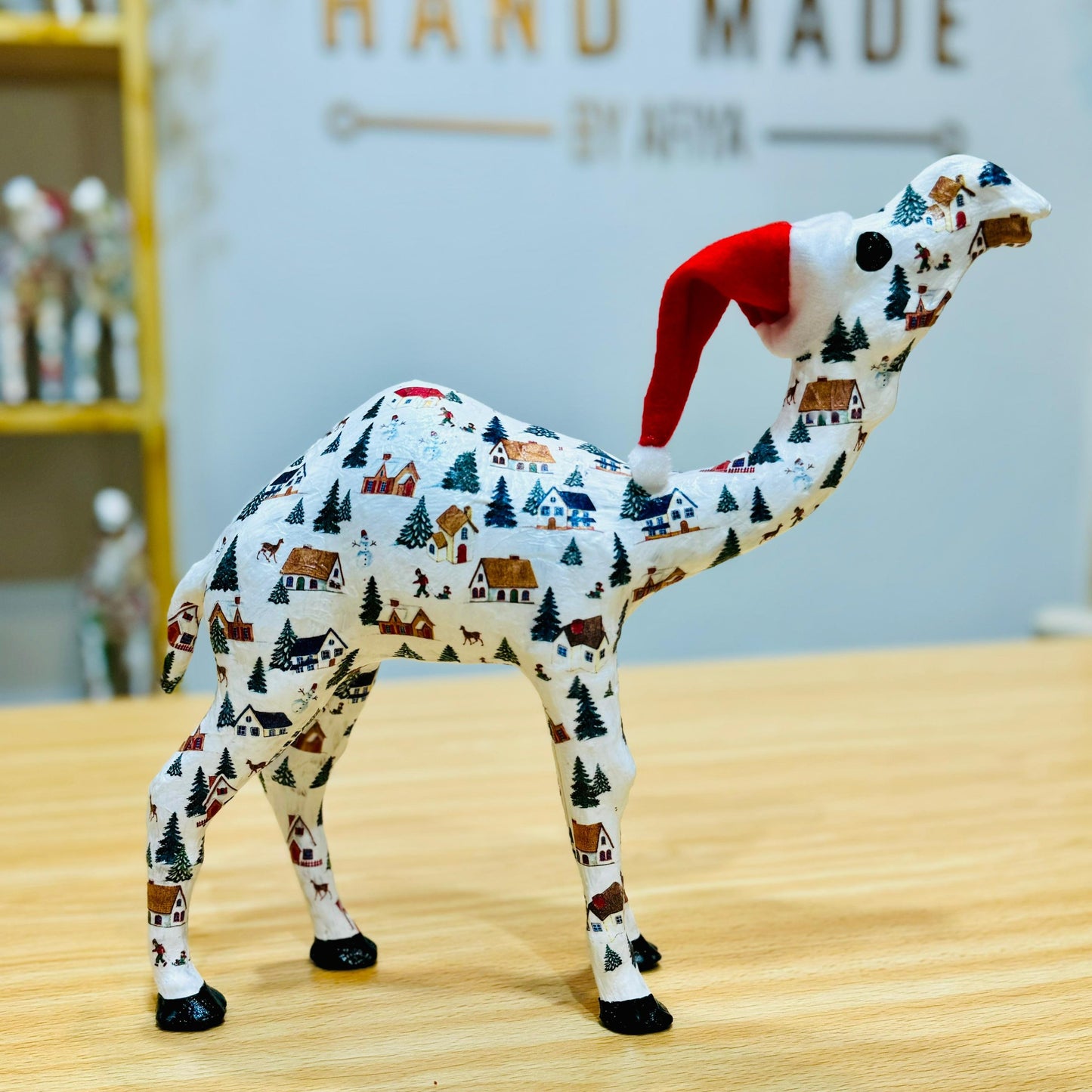 Handcrafted Camel with Xmas Village Theme - Christmas Decoration & Gift