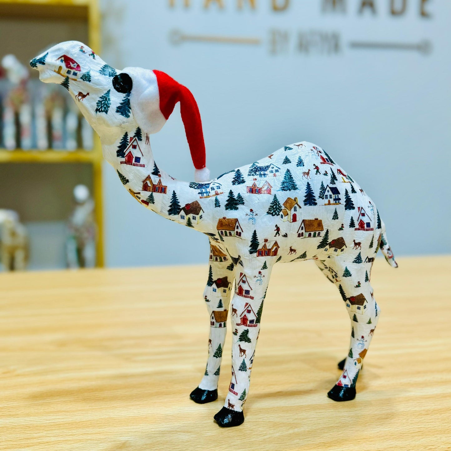 Handcrafted Camel with Xmas Village Theme - Christmas Decoration & Gift