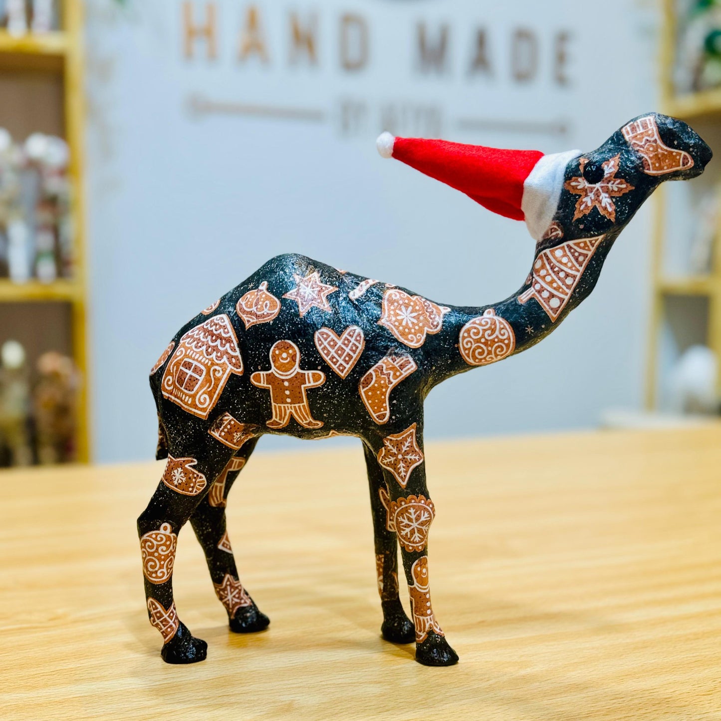 Handcrafted Christmas Camel with Gingerbread Cookies in Black Background - Holiday Decoration & Gift