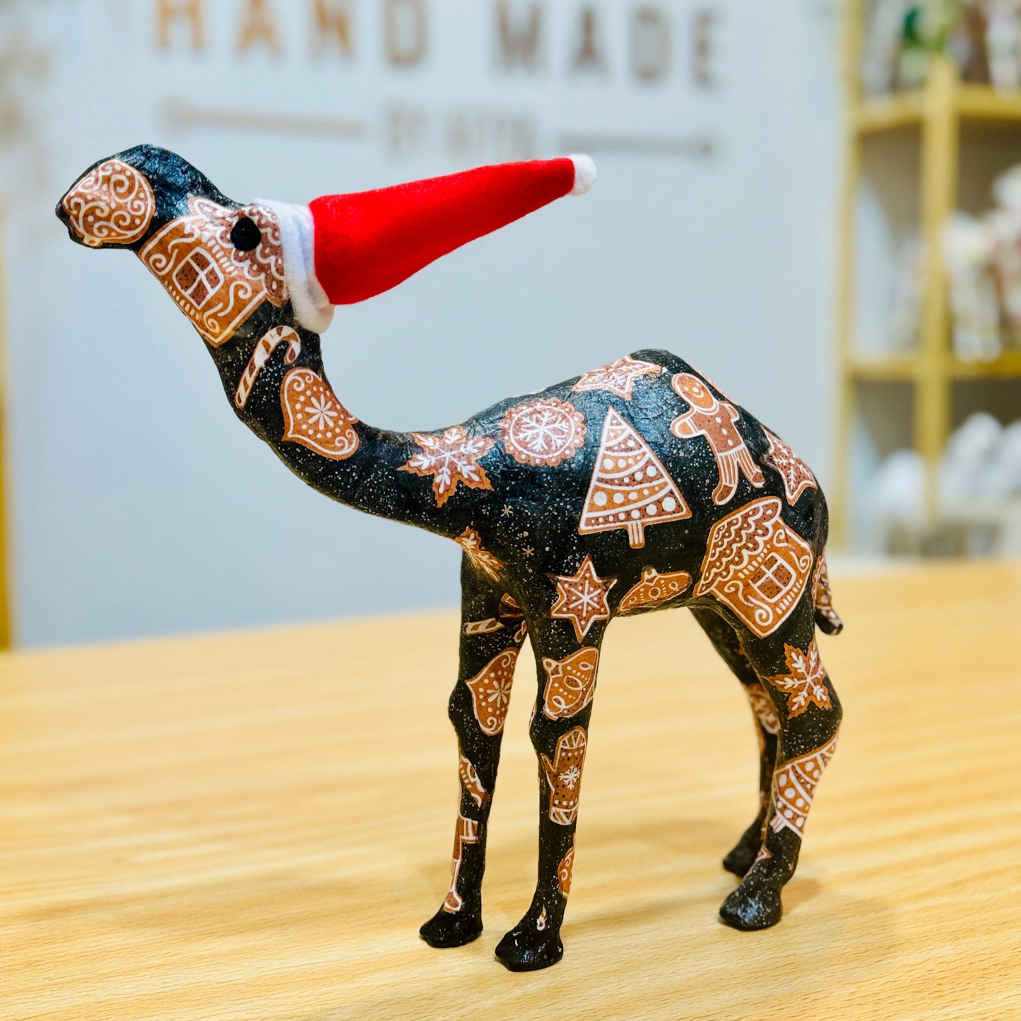 Handcrafted Christmas Camel with Gingerbread Cookies in Black Background - Holiday Decoration & Gift