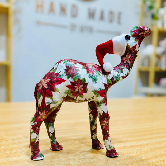 Handcrafted Christmas Camel with Christmas Poinsettia - Holiday Decoration & Gift