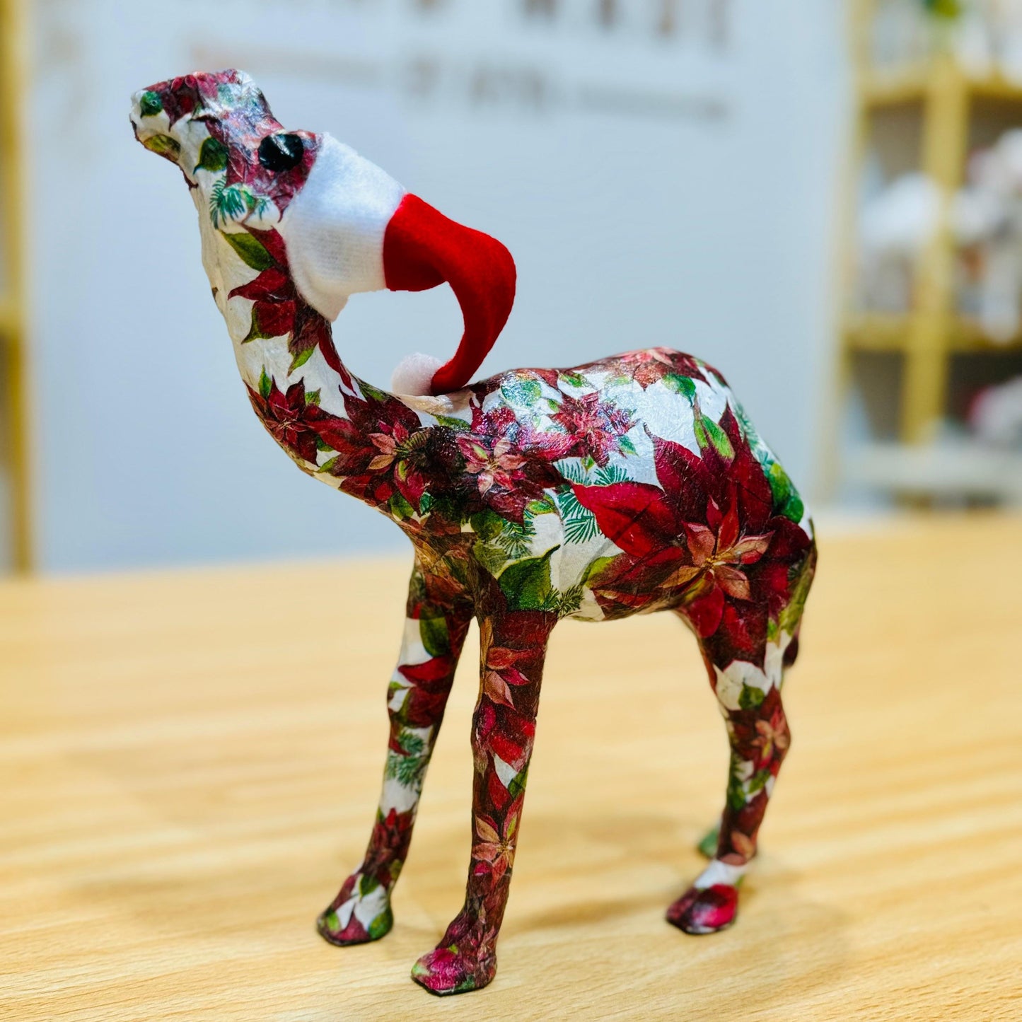 Handcrafted Christmas Camel with Christmas Poinsettia - Holiday Decoration & Gift