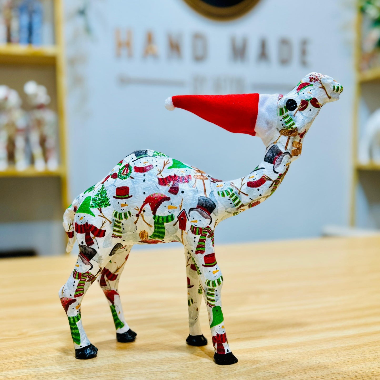 Handcrafted Christmas Camel with Snowman - Holiday Decoration & Gift