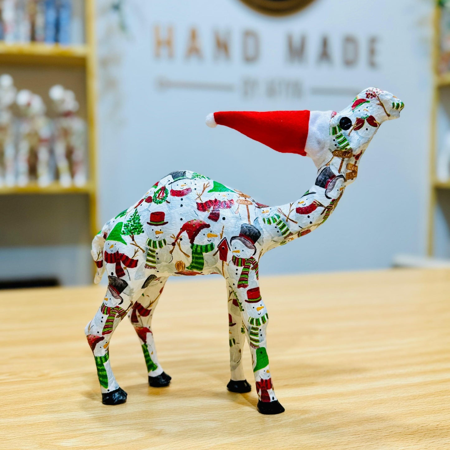 Handcrafted Christmas Camel with Snowman - Holiday Decoration & Gift