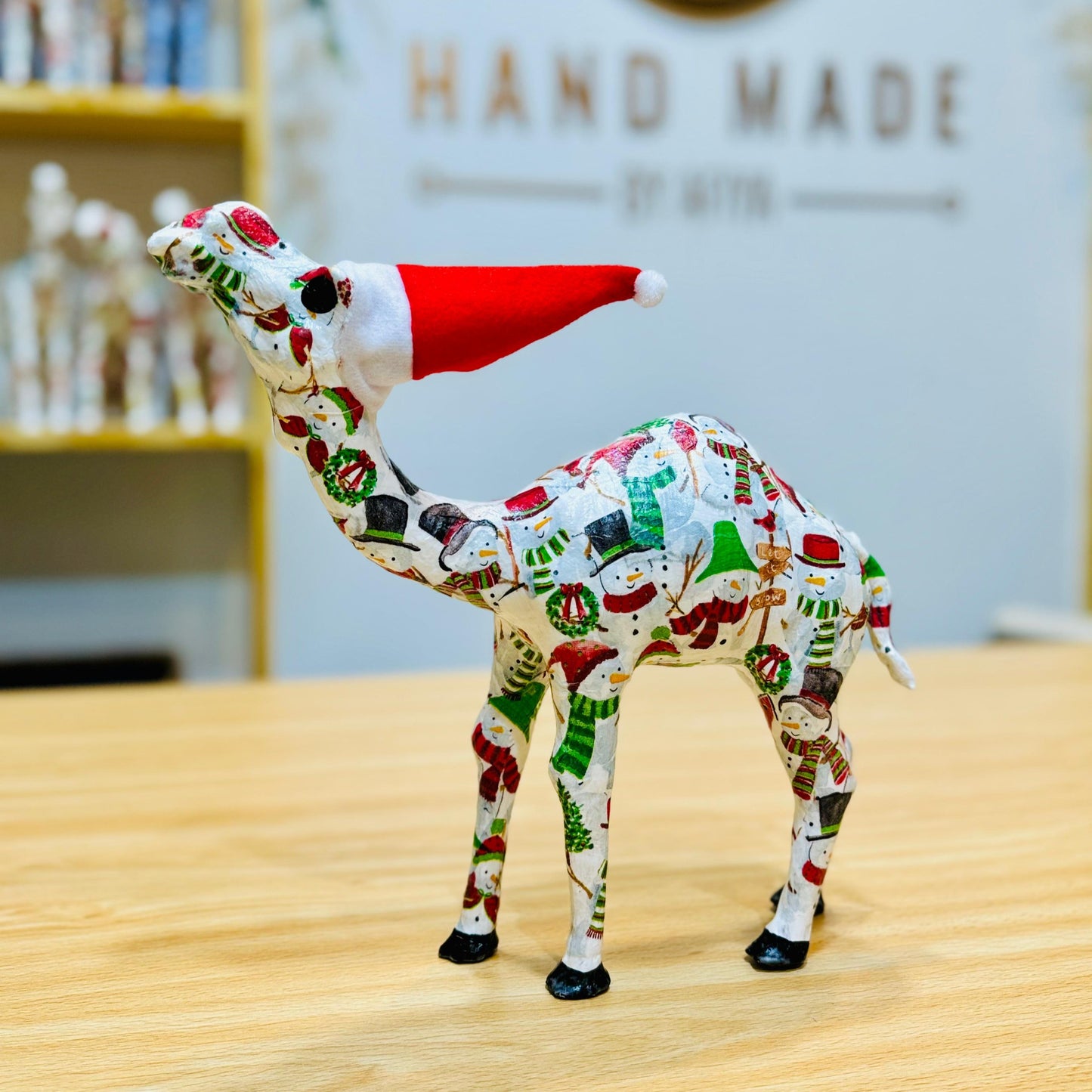 Handcrafted Christmas Camel with Snowman - Holiday Decoration & Gift