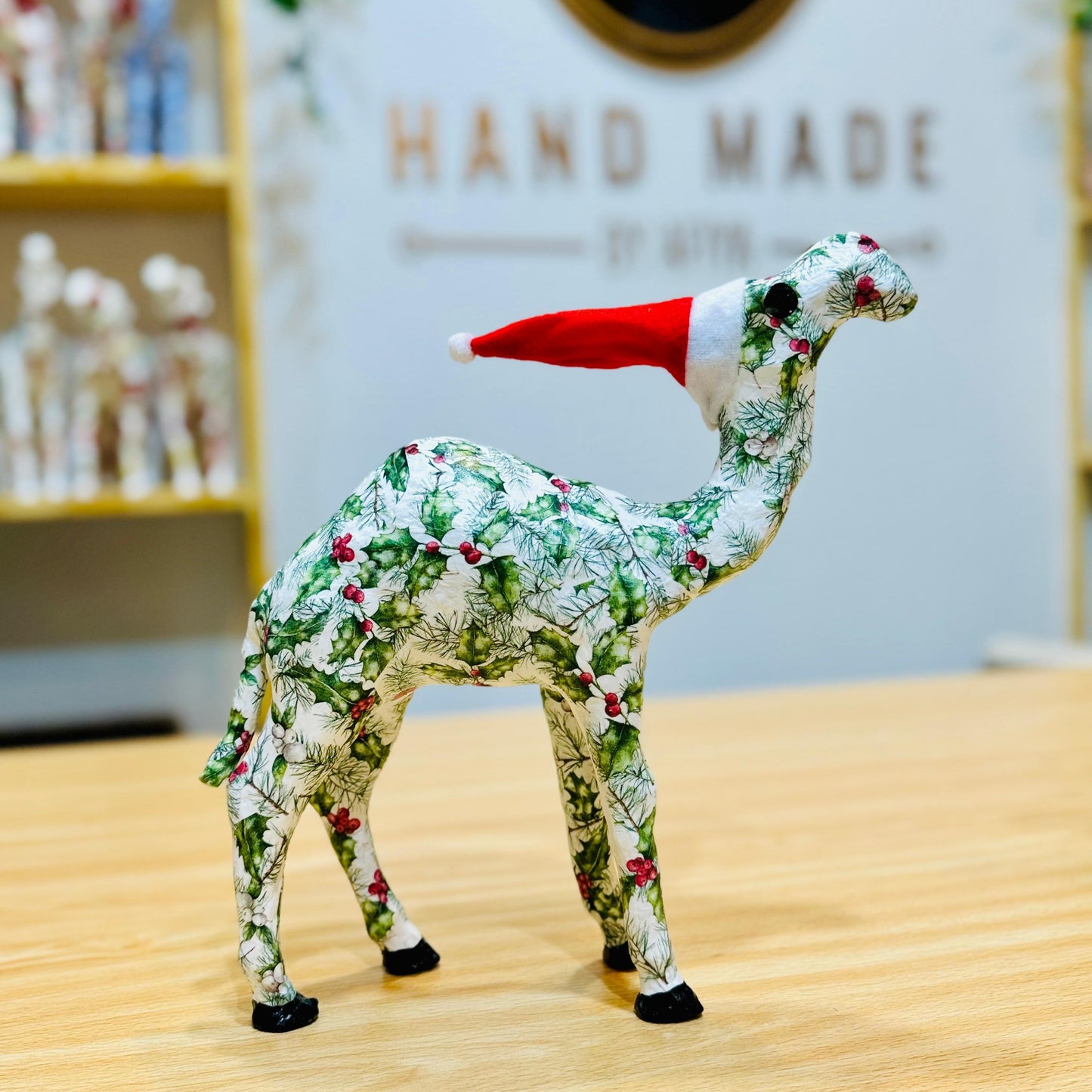 Handcrafted Christmas Camel with Holly - Holiday Decoration & Gift