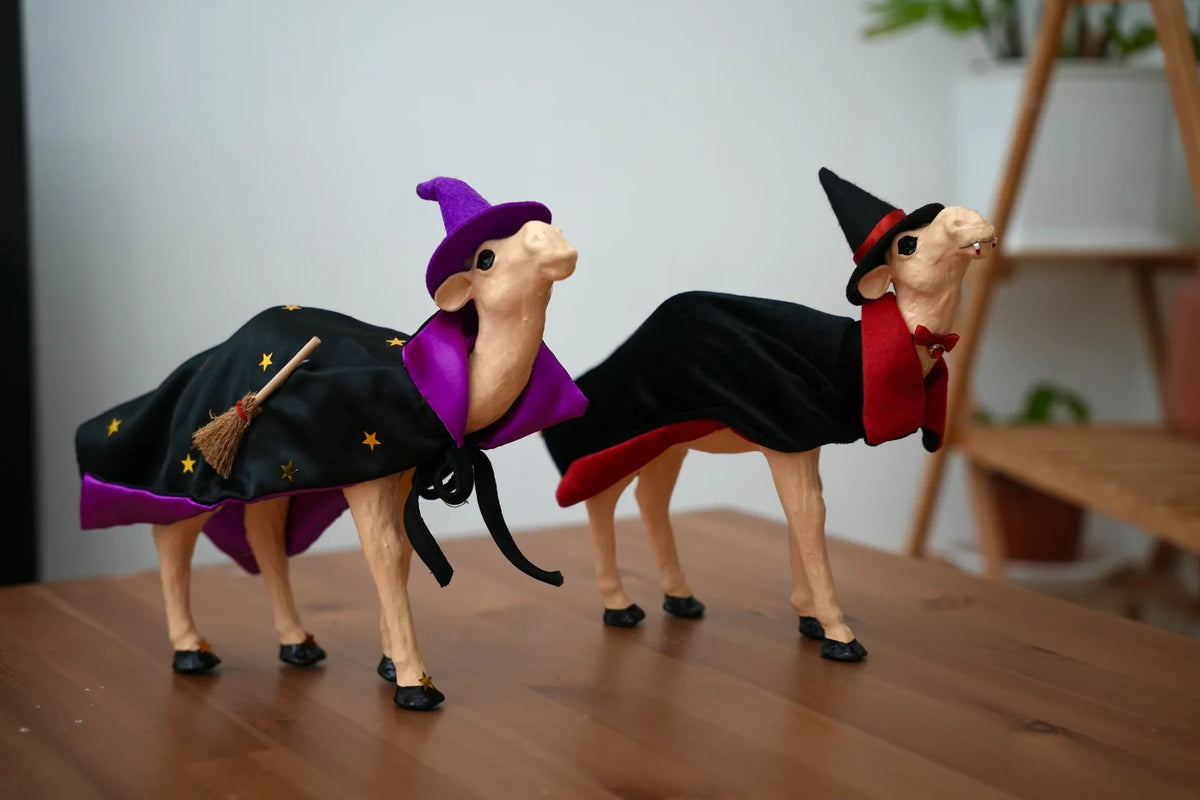 Handmade Halloween Witch & Vampire Camel Duo – Spooky Collectible Figurines